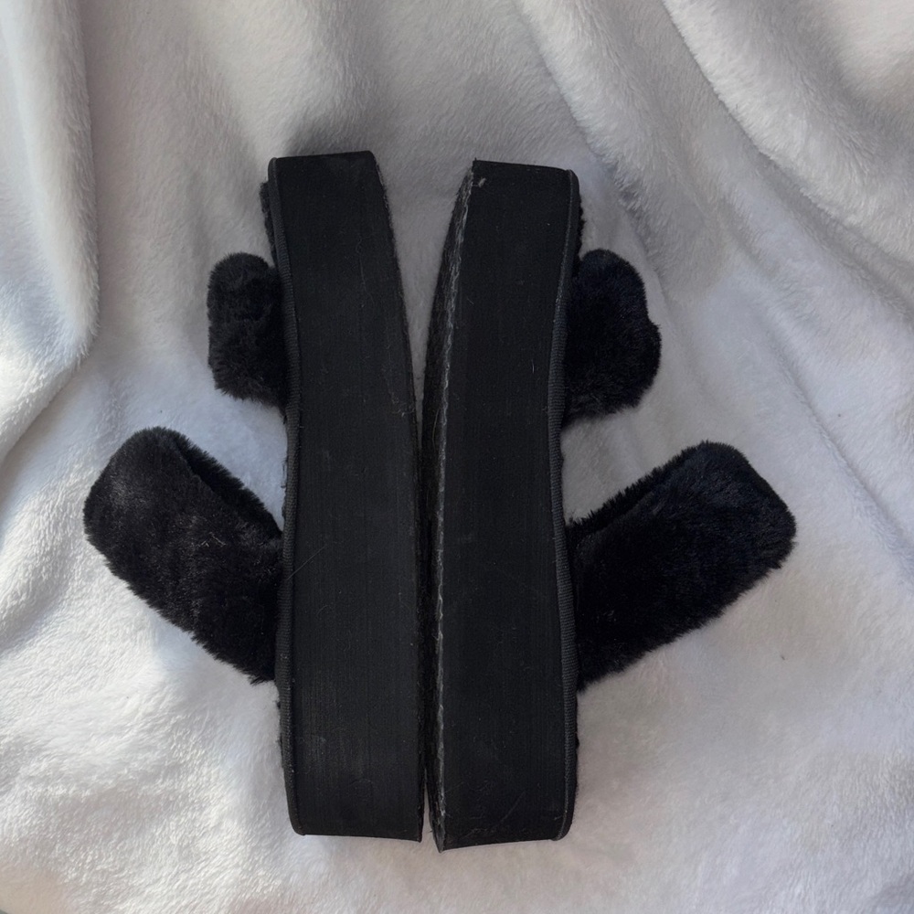 Black Fuzzy Platform Sandals - Picture 6 of 6